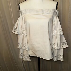 INTERMIX Cream Ruffled Off-the-Shoulder Blouse